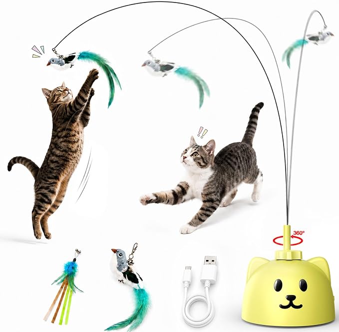 Interactive Cat Toys for Indoor Cats: Automatic Flying Bird Cat Toy with 360° Feather Wand, Strong 8cm Suction Cup, USB Rechargeable Self-Play Cat Toy for Bored Kittens & Adult Cats by Unknown