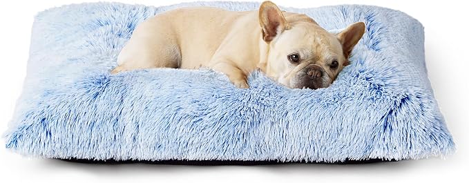 EHEYCIGA Fluffy Dog Crate Bed for Medium Dogs, Plush Crate Pad, Blue | Calming Anti Anxiety Medium Dog Bed, Washable Soft Warm Faux Fur Crate Mat with Non-Slip Bottom by EHEYCIGA