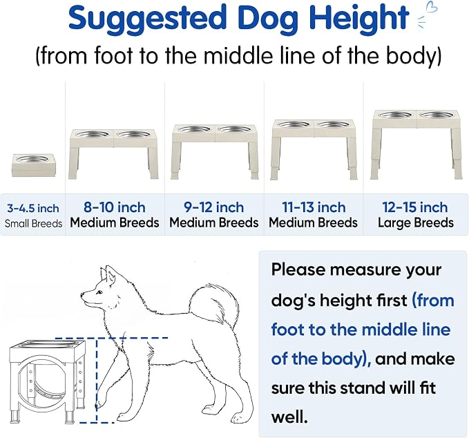 XIAZ Elevated Dog Bowls Large Breed Raised Dogs Bowl Stand Large/Medium Sized Dog Stainless Steel Food Water Bowl Stands 5 Heights Adjustable 9/11/12/14in Pet Feeder Dish Station - Image 9