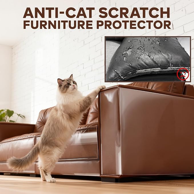 Anti Cat Scratch Furniture Protector for Leather Furniture, Easy-to-Apply & Removable Couch Protector from Cat Claws, Sofa Corner Guard Anti-Scratch Tape for Cats (12 Pack) - Image 2