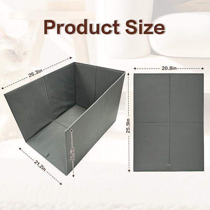 Cat Litter Box Enclosure Splash Guard Large Foldable Removable Mat, Tall for Litter Contained High Side Out Litter Box Keeping Litter Off Floor Easy Clean (26.4 * 21.3 * 16.5 inch) - Image 2