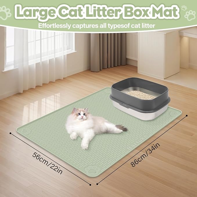 Kalolary Cat Litter Box Mats, Large 34" x 22" Silicone Cat Mat | Easy to Clean Kitty Litter Trapping Mat, Soft on Kitty Paws, Waterproof, Urine-Proof Kittys Litter Mats for Floor, Green - Image 4