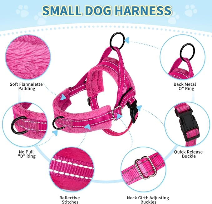 SlowTon No Pull Small Dog Harness and Leash Set with Front Clip | Soft Padded, Neck & Chest Adjustable, Lightweight, Anti-Twist, Puppy Vest Harness Pet Lead Combo for Small Medium Dog, FU XS - Image 7