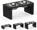 Elevated Dog Bowls, Waterproof Raised Dog Bowl for Medium Dogs, HIPS Poly Lumber Stand with 2 Stainless Steel Bowls, Indoor & Outdoor Use (7'' Tall-40 oz Bowl, Black) by JoyoPawFamily