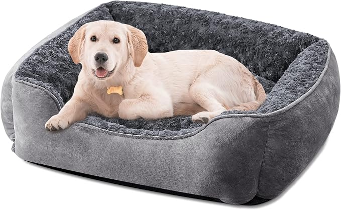 JOEJOY Rectangle Dog Bed for Large Medium Small Dogs - Washable Orthopedic Sofa Bed, Soft Breathable Puppy & Pet Cuddler, Durable Calming Dog Bed with Anti-Slip Bottom, Multiple Sizes, Dark Grey by JOEJOY