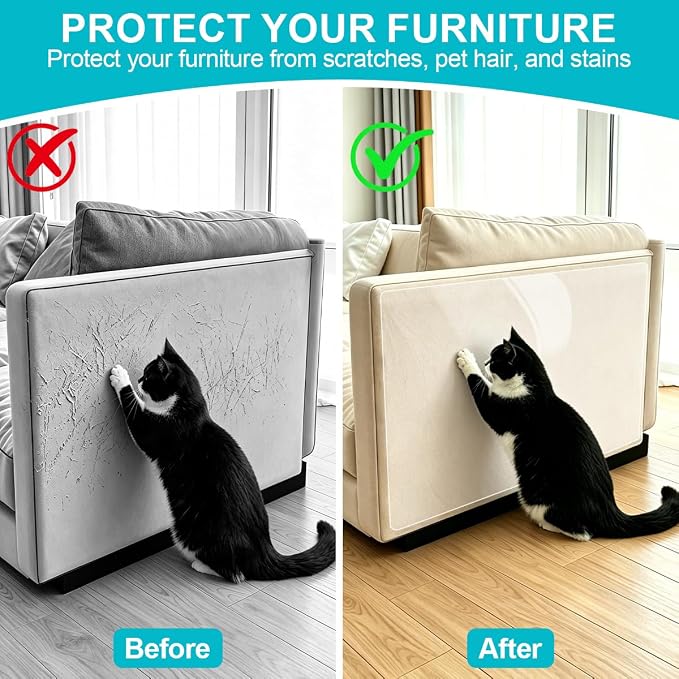 SenseYo Anti Cat Scratch Furniture Protector 118" x 12" Sticky Couch Protector Pet Scratching Deterrent Tape from Cat Dog Claws for Sofa Corners Walls Doors Bed - Image 4