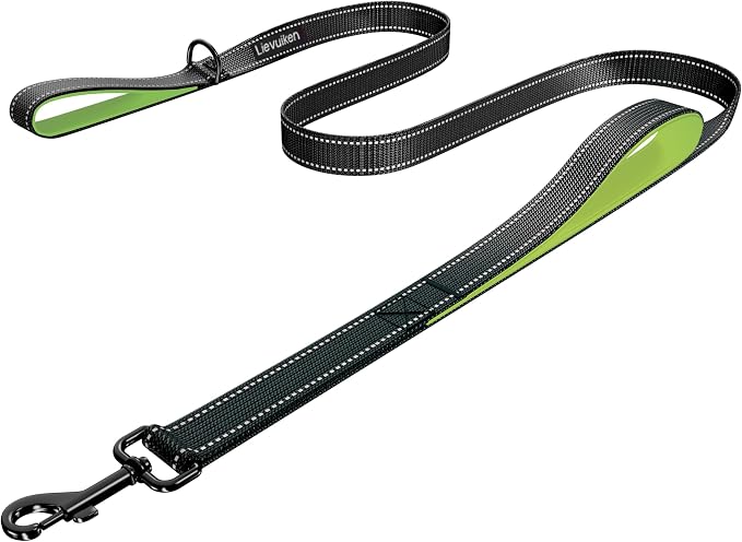 Dog Leash 6ft Long,Double Handle Dog Leash for Control Training | Heavy Duty Dog Leads with Traffic Padded Handles, Reflective Leashes for Small Medium Large Dogs(6ft, Black Green) by LIEVUIKEN