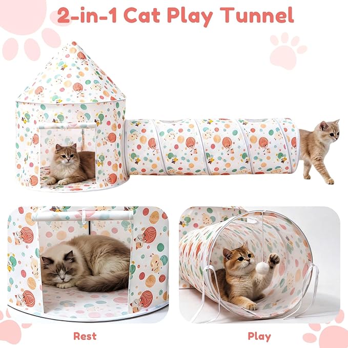 2-in-1 Cat Play Set, Pop-Up Cat Tunnel Rest Hut with Plush Ball Toys | Collapsible Cat Toys Combo with Tent & Ball for Indoor Tunnel, Hiding & Lounging，Suitable forca, dogs, rabbits. Perfect toy. - Image 4