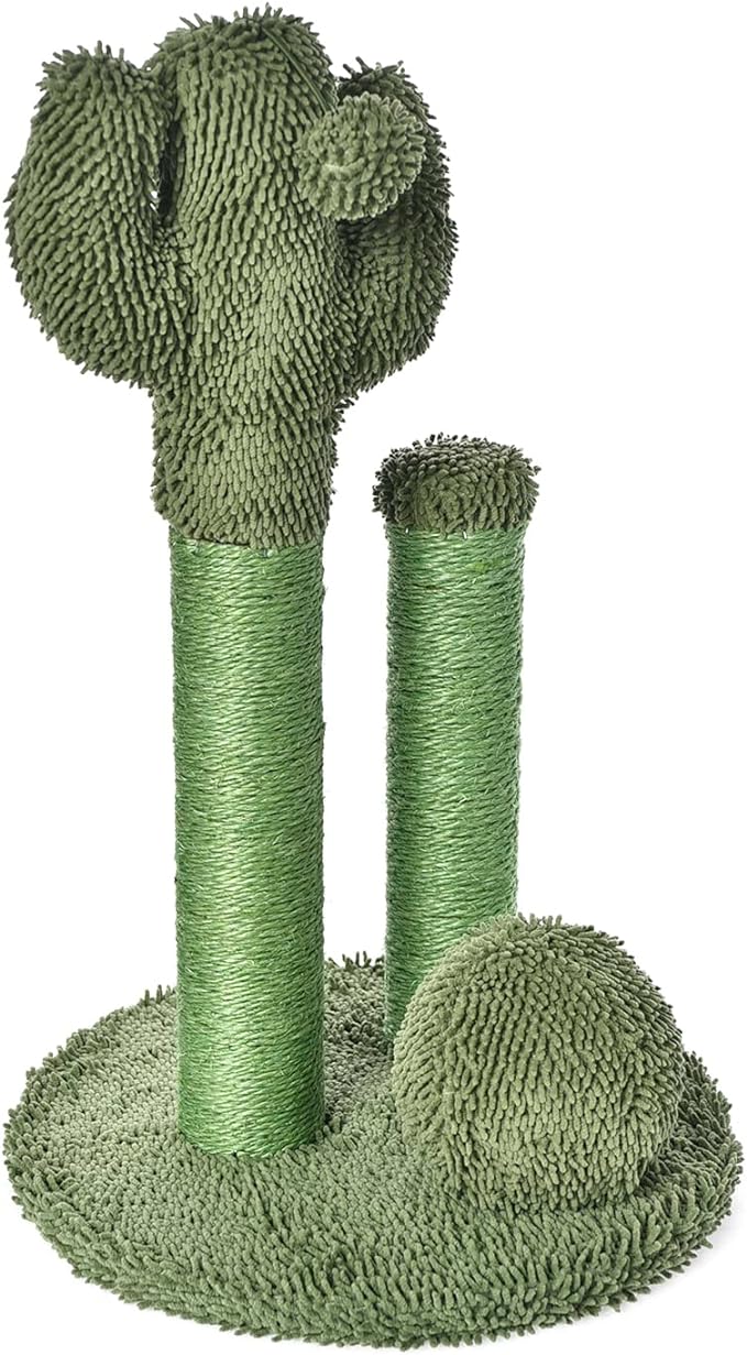 Amazon Basics Cat Scratching Post, Indoor Cactus Triple Posts for Cats & Kittens with Dangling Ball, Large, 27"H, Green by AmazonBasics