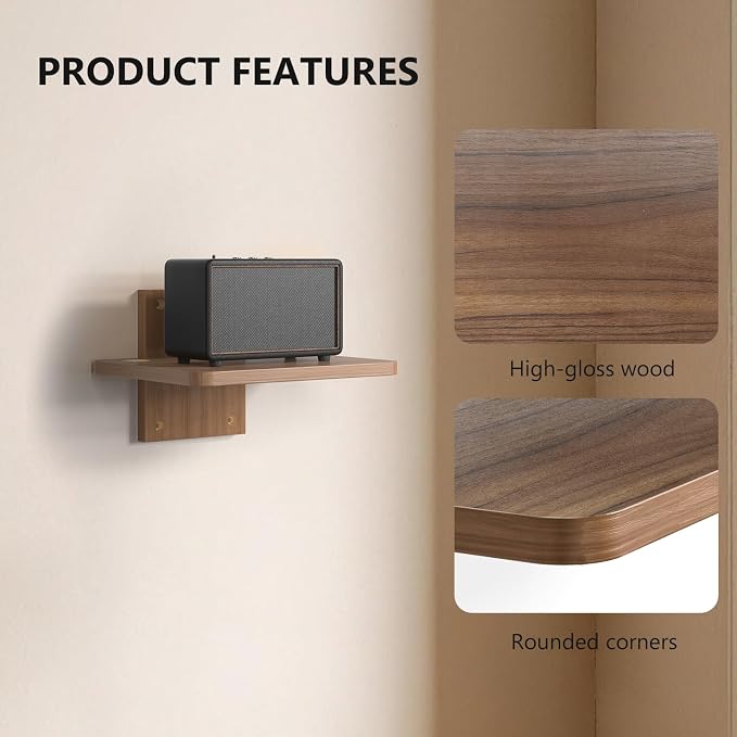 WALI Floating TV Shelf, 1 Tier Projector Shelf for DVD Players, Routers, Game Consoles, Cable Boxes, Living Room Decor Accessories, Wall Mount Shelves Holds Up to 22lbs (CS201N), 1-Shelf, Walnut Brown - Image 3