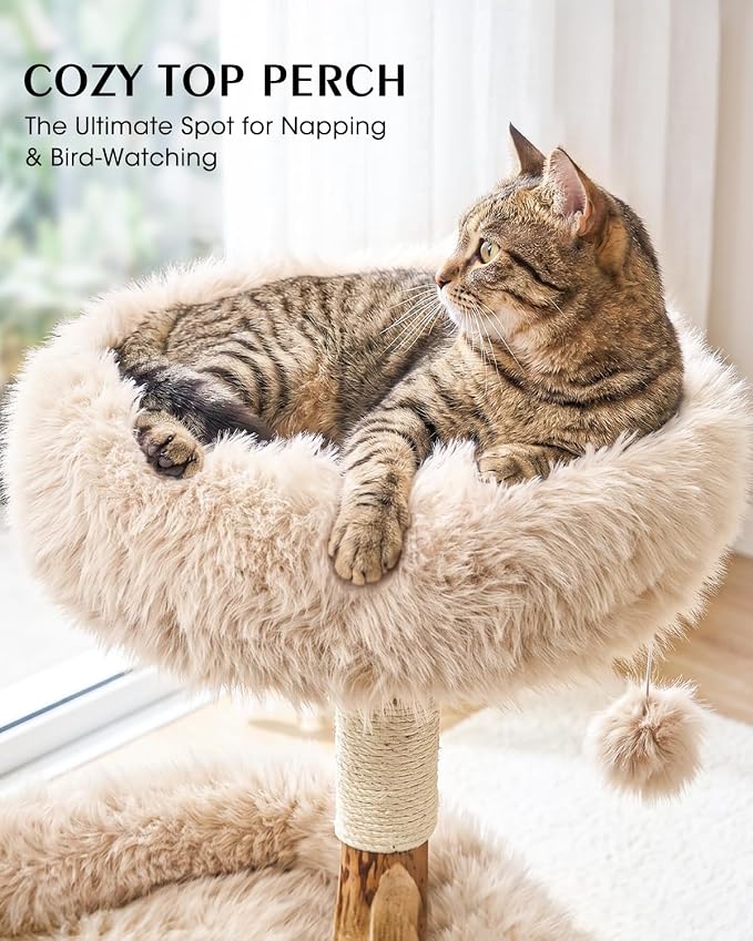 Real Branch Cat Tree, Natural Wood Cat Tower for Indoor Cats | Real Tree Branches no Processed Wood, 44 lbs Capacity, Premium Faux Fur Perches, 23.6" Anti-Tip Base, 30-Min Assembly - Image 6