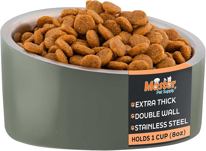 Master Pet Supply Stainless Steel Slanted Dog Cat Food Bowl 8 oz Camo | Heavy Duty Double Wall Insulated Non-Slip Elevated Bowl for French Bulldogs Pugs Cats Anti Rust Dishwasher Safe, Camo Patrol by MasterPetSupply