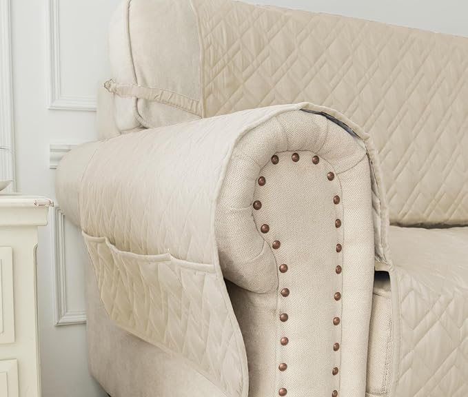 Ameritex Waterproof Nonslip Recliner Cover Stay in Place, Dog Chair Cover Furniture Protector, Ideal Recliner Slipcovers for Pets and Kids (Ivory, 30") - Image 7