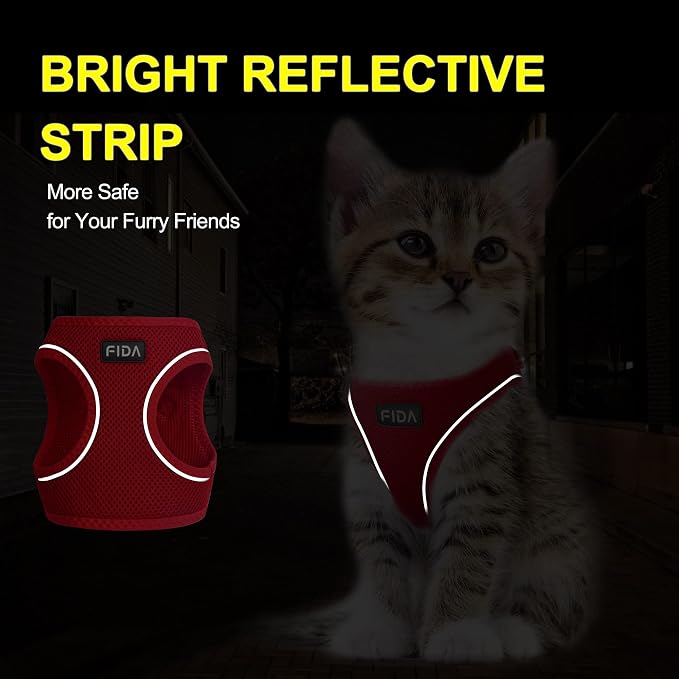 Fida Cat Harness and Leash Set for Walking Kitten and Puppy, Escape Proof Kitten Harness with Breathable Lightweight Soft Mesh, Adjustable Reflective Step-in Design for Kitten and Puppy.(XXXS, Red) - Image 4
