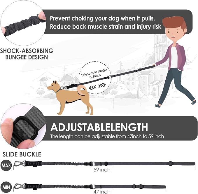 Hotsky Tactical Bungee Shock Absorbing No Pull Dog Leash,Blue Camo,4-6FT | Heavy Duty for Medium Large Dogs That Pull up to 660 lb,with Padded Double Handle ＆ Car Seatbelt,360°Rotating Locking Clasp - Image 6