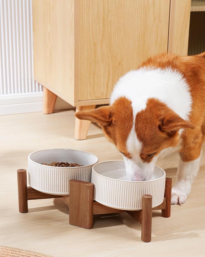 Getstar Ceramic Dog Bowls Set with Acacia Wood Stand, 3.5 Cups Pet Bowls Set of 2 for Medium Dogs, Cute Dog Raised Food Bowl, Cat Bowls - Image 6