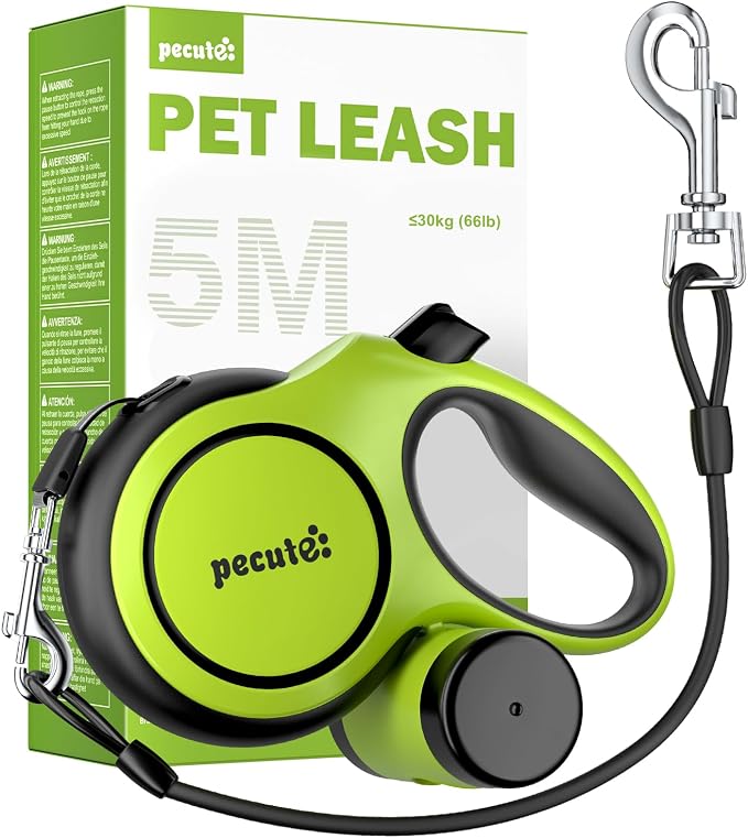 Pecute Chew Proof Retractable Dog Leash 16.4ft for Dogs 11-66 lbs | Heavy Duty Dog Leash Retractable with Steel Anti-Chew Cable, Lightweight, Non-Slip Grip, Built-in Poop Bag Holder, Reflective by pecute