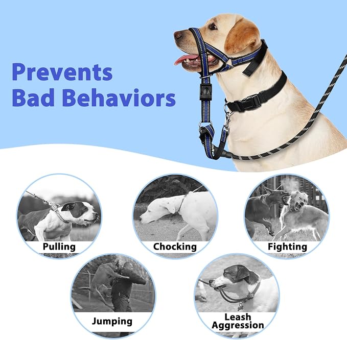 BARKLESS Soft Dog Head Collar, Patented Padded No Pull Head Halter, Training Nose Leash with Safety Link for Medium Large Dogs, Adjustable Muzzle Leash, Easy Control for Walking(Blue, M) - Image 6