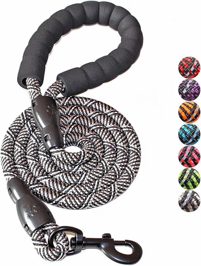 2/4/5/6 FT Dog Leash with Comfortable Padded Handle and Highly Reflective Threads for Small Medium and Large Dogs (5FT-1/2'', Black Silver) by BAAPET