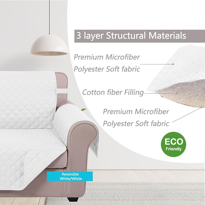 U-NICE HOME Loveseat Sofa Cover for 2 Cushion Couch, White | 45''Loveseat Cover Washable, Pet Friendly, Elastic Straps, Water Repellent, Furniture Protector for 2 Cushion - Image 4