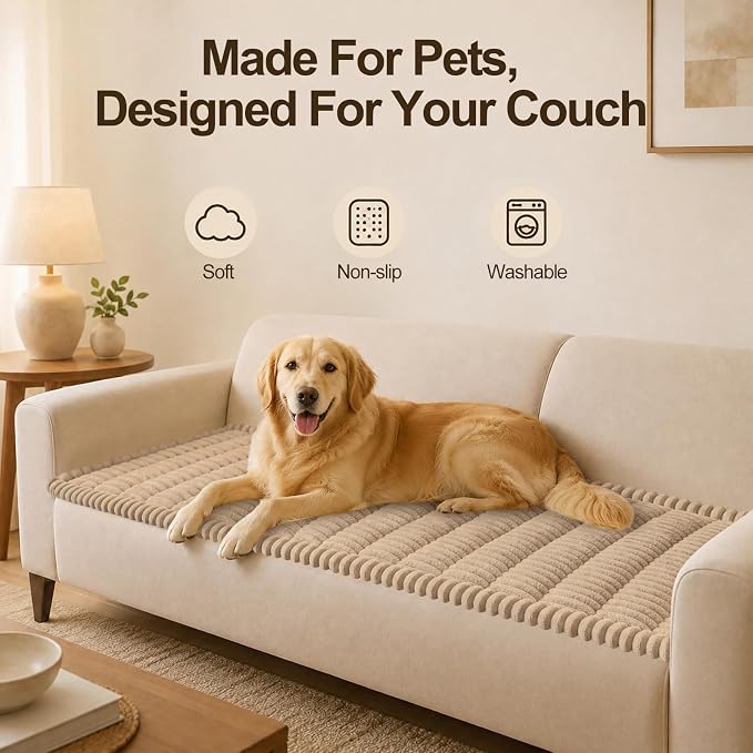 decorUhome Couch Cover for Dogs, Non Slip Fuzzy Thick Pet Sofa Protector | Pet Friendly, Couch Covers for Sofa, Machine Washable, Fits Armrests, Single Seats & Backrest Cushions, Khaki, 27.6" x 27.6" - Image 12
