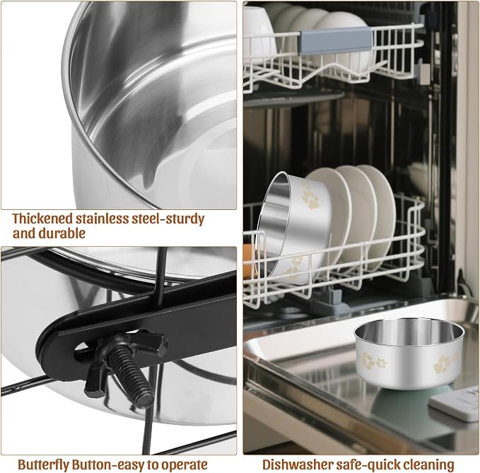 No Spill Dog Crate Water Bowls, 40oz Stainless Steel Dog Food and Water Bowl Set for Large/Medium/Small Pets, Detachable Hanging Pets Bowls for Cage, Kennel, Crate,Convenient for Adding Food and Water - Image 7