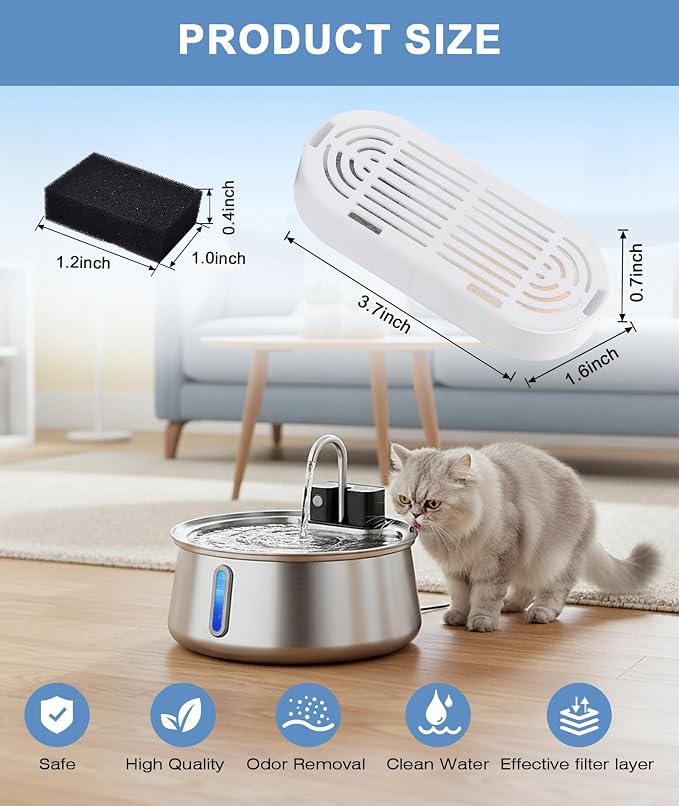 CEESC Replacement 6 Filters & Sponges for 312-B, 4L/135oz Cat Fountain | Multi-layer Filtration, Leak-proof, for CEESC 312-B Cordless stainless steel cat water fountain - Image 3