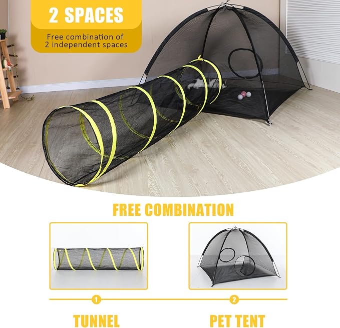 Outdoor Cat Enclosures Indoor, Portable Mesh Tent, Tunnel, Playhouse With Adjustable Harness and Leash for Walking, Colorful Tease Ball for Animals - Image 2