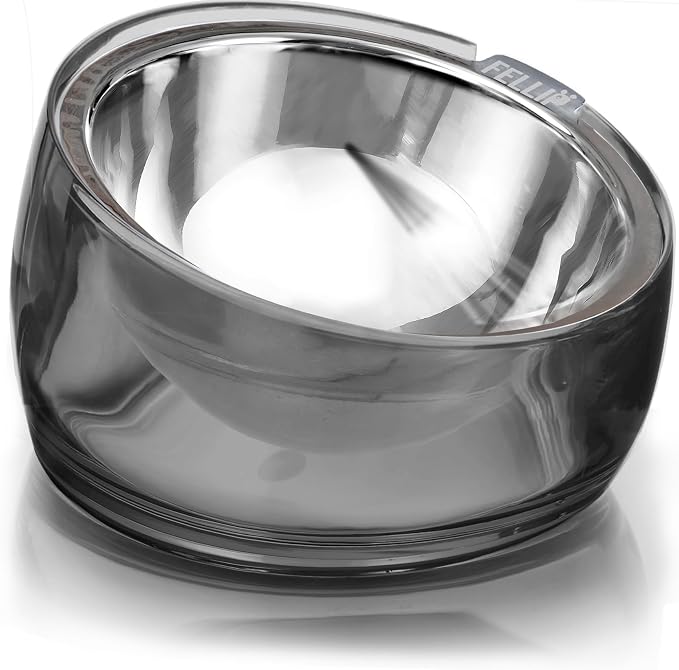 Felli Oblik 15° Tilted Small Animal Bowls for Pet Food & Water 6 oz Stainless Steel Dish Removable, Slanted Metal Plate Feeder for Kitten Puppy Rabbit Bunny Guinchilla Pig (0.75 Cups, Smoky) by Felli