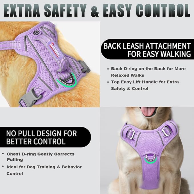 BARKBAY No Pull Dog Harness Large Reflective Dog Harness with Front Clip and Easy Control Handle for Walking Training Running with ID tag Pocket(Violet Purple,XL) - Image 3
