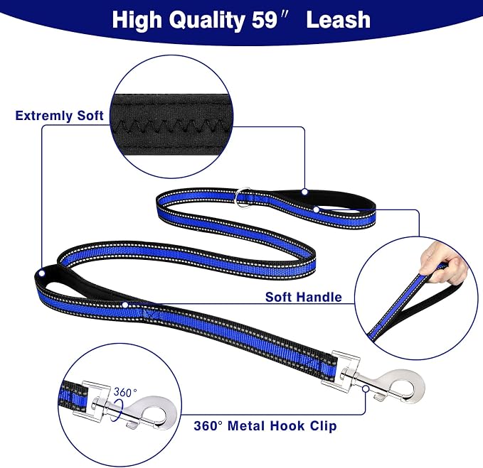 Pet Harness Collar and Leash Set, All-in-one Reflective Dog Harness No Pull with Adjustable Buckles for Puppies, Small, Medium, Large, and Extra-Large Dogs (Large, Dark Blue) - Image 4