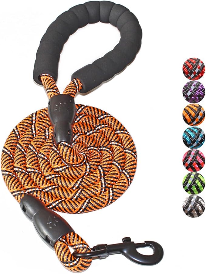 2/4/5/6 FT Dog Leash with Comfortable Padded Handle and Highly Reflective Threads for Small Medium and Large Dogs (5FT-1/2'', Black Orange) by BAAPET