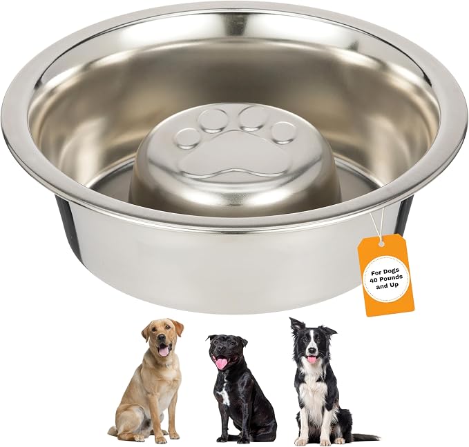 Neater Pet Brands Stainless Steel Slow Feed Dog Bowl for Fast Eating Large Breed, Metal Slow Feeder Dog Bowl Fits in Large Neater Feeders, for Puppy or Dogs (>40 lbs), 3 Cup Food Capacity by NeaterPetBrands