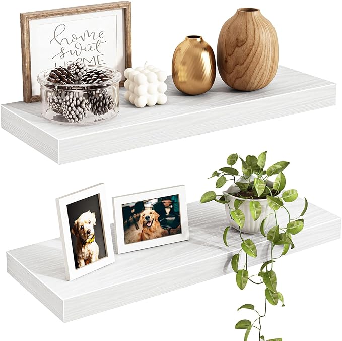Fixwal Floating Shelves for Wall Decor (White, Set of 2, 15.7 Inch) | MDF Shelves with Metal Brackets, Space Saving for Books, Decor, Works in Bathroom, Kitchen, Living Room, Bedroom by Fixwal