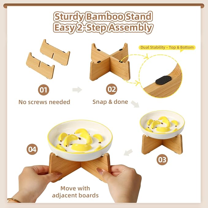 Elevated Cat Bowl Stand - Bamboo Base for Cat Dish - Non-Slip Pet Feeding Holder - Anti-Vomit & Stress-Free - Bowl Not Included - Image 3