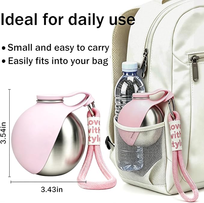 Portable Dog Water Bottle, Flip-Top Silicone Bowl Design, Insulated Hot & Cold Retention Material, One-Hand Leakproof Use, Perfect for Walking & Hiking, 10oz (Pink, No Print) - Image 8