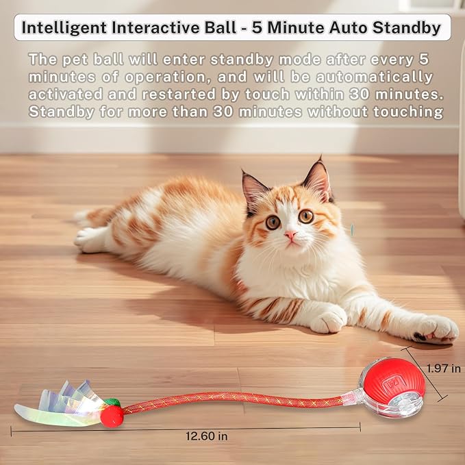 Speedy Tail 3.0 Interactive Toy Ball, 2 Tails for Cats & Dogs | cat chase toy|chirping bird cat toy|Adjustable sound level|300 mA high-capacity battery - Image 3