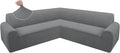 ALIECOM Corner Sectional Couch Covers Washable Sofa Cover L Shaped Couch Cover for Dogs Pets Stretch Soft Sectional Slipcovers with Non Slip Strips U Shape Furniture Protector (French Grey, Small) by ALIECOM