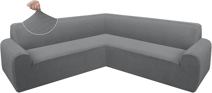 ALIECOM Corner Sectional Couch Covers Washable Sofa Cover L Shaped Couch Cover for Dogs Pets Stretch Soft Sectional Slipcovers with Non Slip Strips U Shape Furniture Protector (French Grey, Small) by ALIECOM