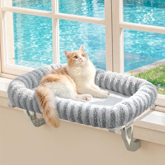 Zakkart Mellow All-Around Cat Hammock for Windowsill, Dual-Mount (Gray, M) | Hook-On or Screw-On Installation, Machine Washable Bed, Heavy Duty ABS & Metal Frame, Support up to 40 lbs. by Zakkart