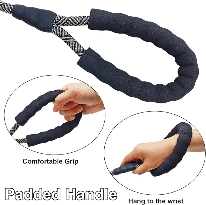 MayPaw Heavy Duty Rope Dog Leash, 3/4/6/7/8/10/12/15/20/30FT Nylon Pet Leash, Soft Padded Handle Thick Lead Leashes for Large Medium Dogs (Black, 1/2" * 3') - Image 3