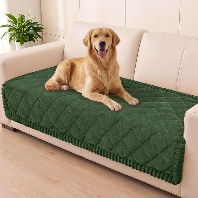 Smiry Non Slip Couch Cover for Dogs, Fuzzy Plush Pet Sofa Protector | Washable Furniture Cover for Large Dogs & Cats, Scratch & Dirt Resistant, For 2 Cushion Couch, Green, 35.4"x63" by Smiry