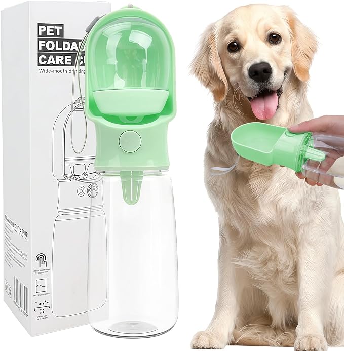Green Large Portable Dog Water Bottle with Food Container | Travel Dog Water Bowl(500ml),Food Container(180ml),Leak-Proof,2-in-1 Pet Essential Outdoor Supplies for Walks Hikes Campsites by Histotree