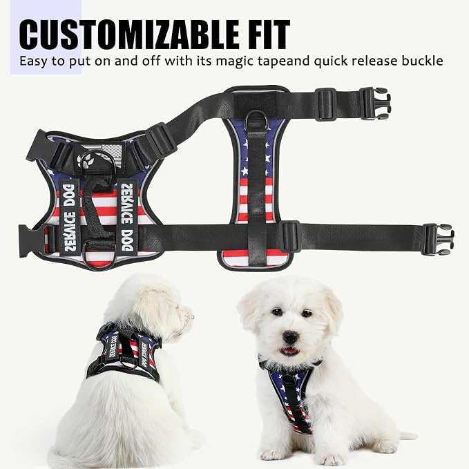 Service Dog Harness, Reflective Dog Vest Harness with 5 PCS Patches, Adjustable Soft Oxford Pet Harness, Inner Layer Mesh, Easy to Control for Dogs (USFLAG, X-Small (Pack of 1)) - Image 3