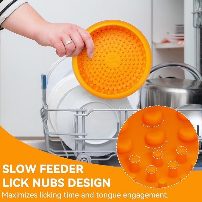Dog Lick Bowl, Animire Freeze Lick Mat for Dogs, Non-Slip Slow Feeder Licking Bowl Enrichment Treat for Distraction Anxiety Relief, Food Grade Silicone, Dishwasher Safe(Orange,S) - Image 5
