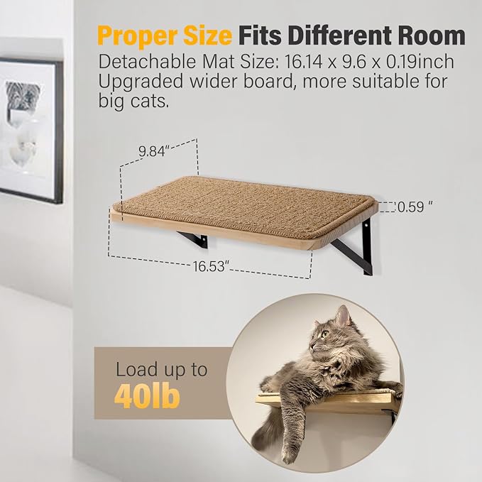 2Pack Wooden Cat Wall Shelves with Sisal Mat,16x9.8 Inch Cat Wall Step and Bed for Sleeping,Scratching and Playing. - Image 6