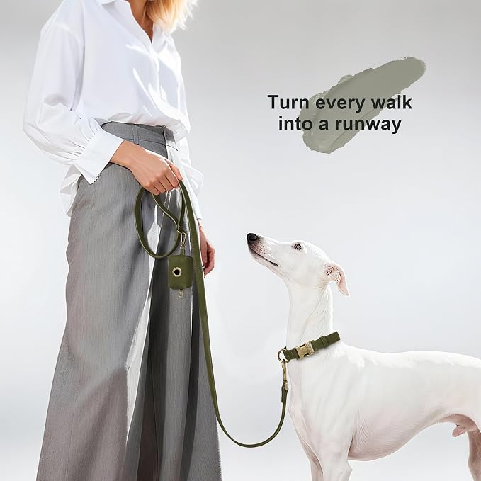 Didog PU Leather Dog Leash for Medium Large Dogs, 3/4in x 5ft, Dark Green | Soft Grip Full Control, Easy Clean, Metal D-ring for Poop Bag Holder, Tangle-Free 360° Swivel Clasp, for Walking & Training - Image 2