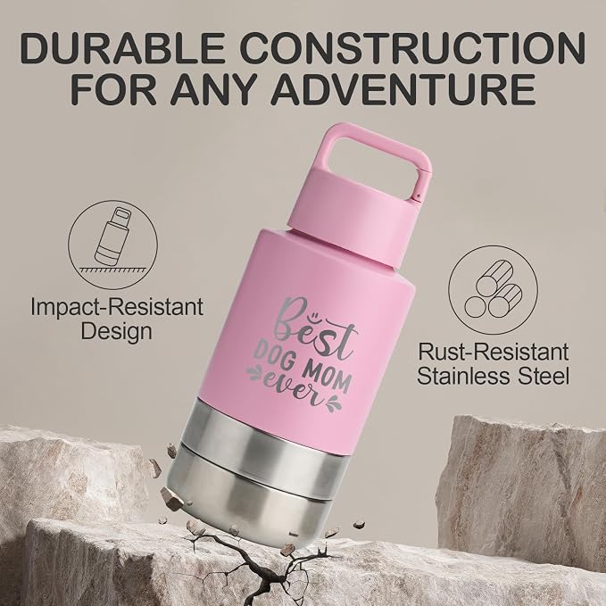 KEWIXY Insulated Dog Travel Water Bottle With Detachable Bowls, Ideal Dog Mom Gifts for Women, Portable Water Bottle Dispenser, For Walking, Hiking, Camping, Outdoor (Pink:Best Dog Mom, 32 Oz) - Image 6