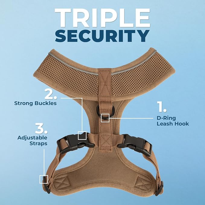 Best Pet Supplies Voyager Aerolite Over the Head Dog Harness, No Pull Breathable Air Mesh Vest, Quick Dry with Reflective Stitching, Adjustable Escape Resistant Harness - Beige, Medium - Image 2