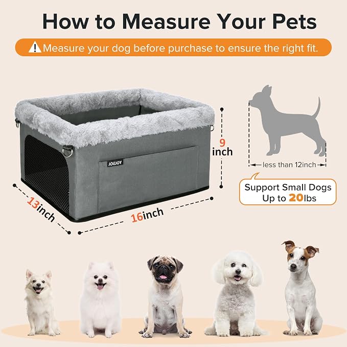 JOEJOY Deluxe Dog Booster Seat with Sturdy Metal Frame and Safety Leash for Small Pets up to 20 lbs - Portable Puppy Dog Car Seat with Thick Cushion and Storage Pockets for Small Dogs - Image 6